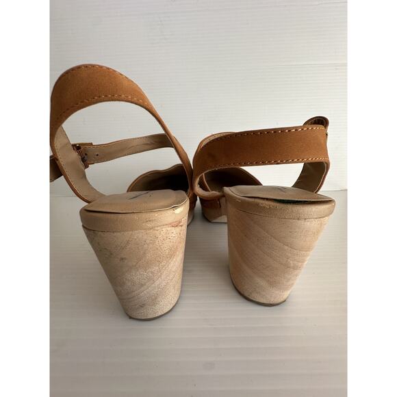 LOFT Tan Beige Leather Wood Heel Platform Ankle Strap Clogs 8 M - Picture 5 of 8